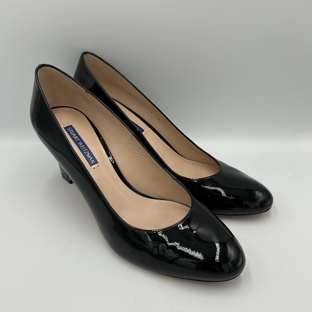Stuart Weitzman 9M Black Patent Leather Pump 3" Heel Classic Career Round Toe
